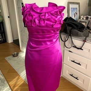 Fuchsia satin strapless mini dress